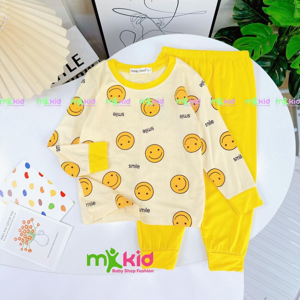 Đồ Bộ Dài Tay Bé Trai, Bé Gái MK KID Với Họa Tiết Trái Cây Dễ Thương, Bộ Thun Lạnh Mặc Nhà Cho Bé 8-26kg