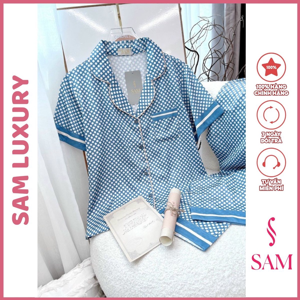Bộ lụa mặc nhà cao cấp áo ngắn tay quần dài ,bộ pijama Sam luxury