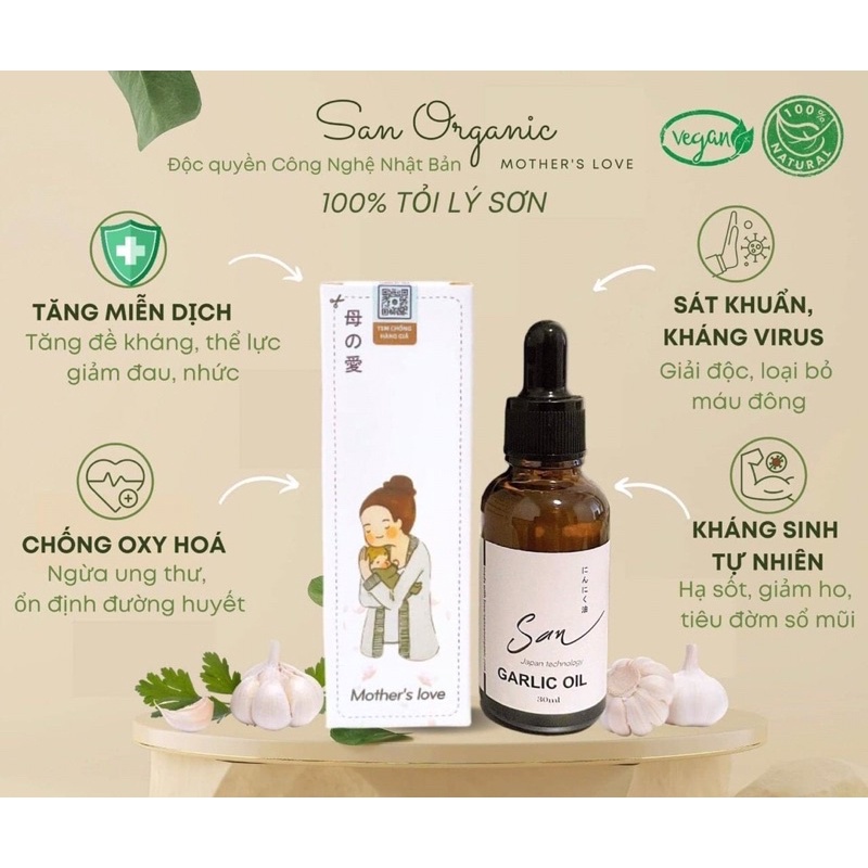 Tinh dầu tỏi Lý Sơn - San Organic - 100% tỏi sạch / Chai 50ml