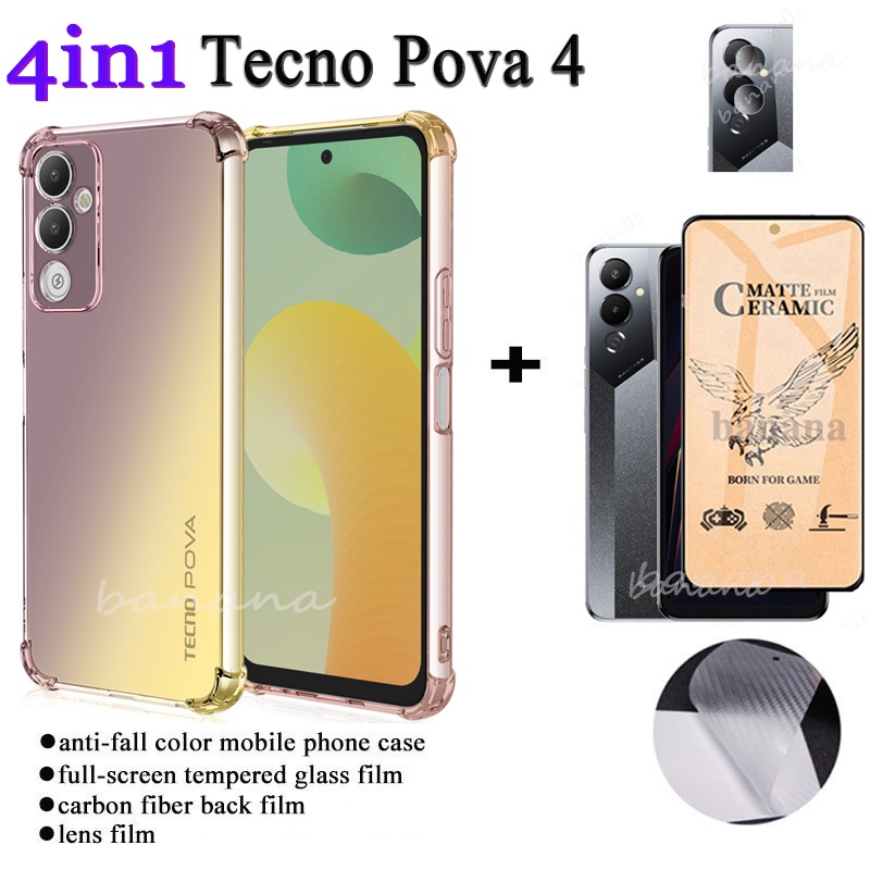 Ốp Điện Thoại Mặt Kính Cường Lực Dành Cho TECNO Pova 4 3 2 4 Trong 1 TECNO Pova Neo 5G Spark 6 GO 8 8C 8P 7 9 Pro