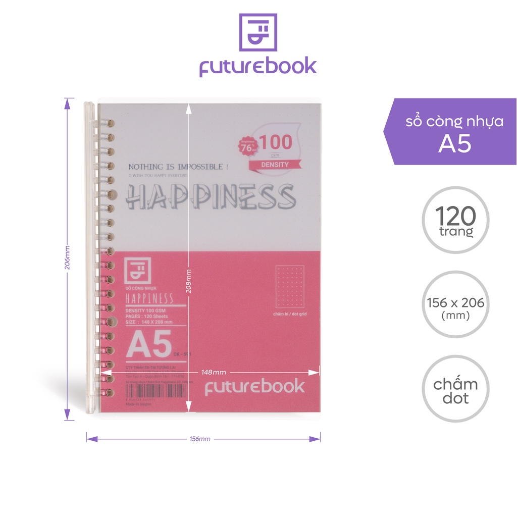 Sổ Còng Nhựa Happiness A5- Caro- 120 Trang. MSP: B-590. Phong cách Hàn Quốc. VPP FUTUREBOOK. Giao mẫu ngẫu nhiên.