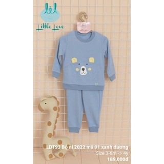 Bộ nỉ gấu da cá bé trai little love, màu xanh dương size 6m-4y