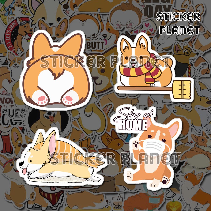 Sticker chó corgi chống thấm nước trang trí mũ bảo hiểm, đàn, guitar, ukulele, điện thoại