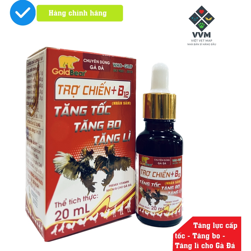Tăng lực cấp tốc, tăng bo, tăng lì cho gà đá [GV Trợ chiến B12 Nhân Sâm 20ml]