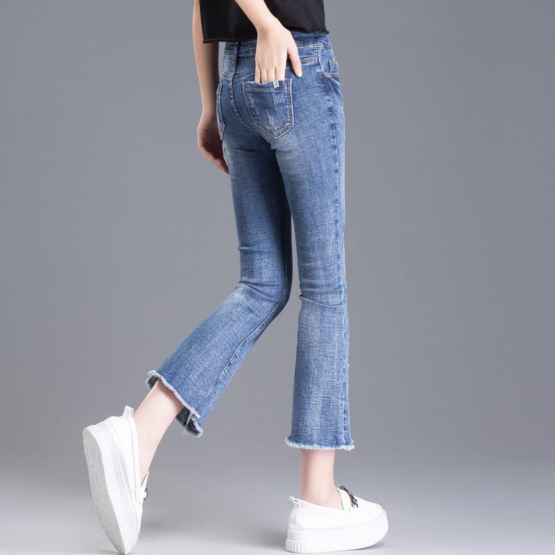 Quần Jean Ống Loe Lưng Cao 8 Tấc Màu Sắc Tươi Sáng Thời Trang Cho Nữ