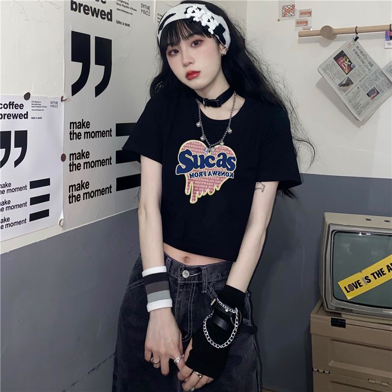 Áo Thun Crop Top Tay Ngắn Cổ Tròn In Họa Tiết Retro Thời Trang Mùa Hè Dành Cho Nữ