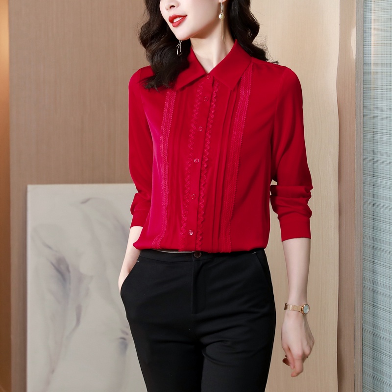 Áo Sơ Mi Lụa Mulberry Tay Dài Viền Ren Thời Trang Pháp 2023 Cao Cấp Cho Nữ