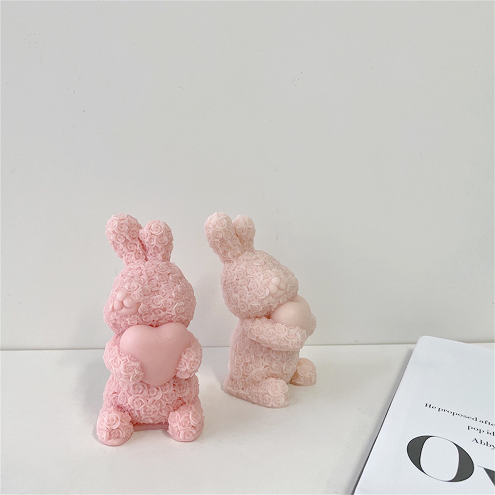 Khuôn Silicone Làm Nến Thơm Hình Thỏ Hoa Hồng