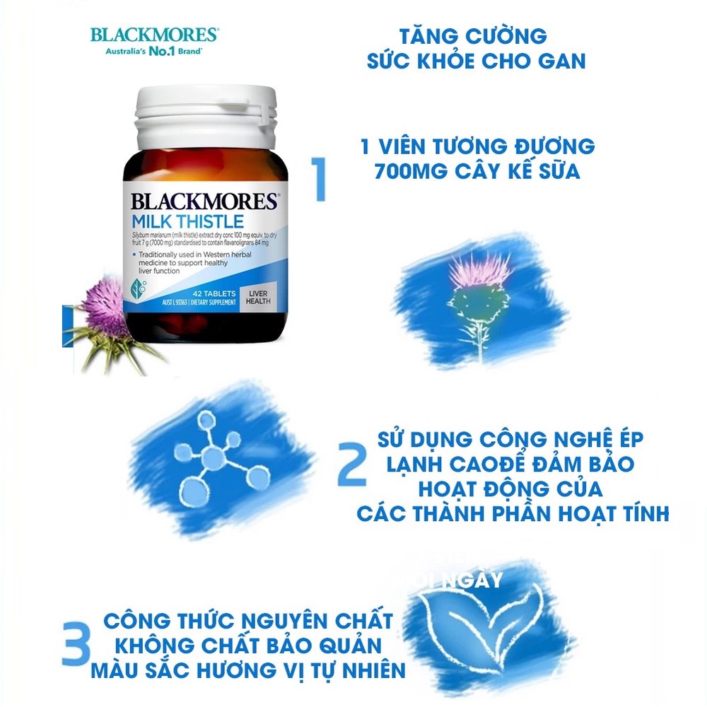 Viên Uống Bổ Gan Milk Thistle Blackmores Úc giải độc tố 42 viên