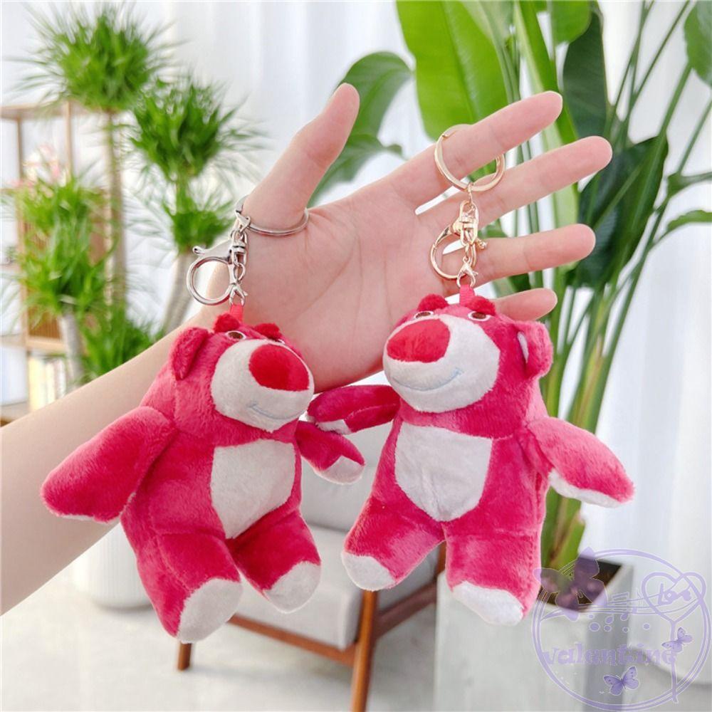 Móc Chìa Khóa Điện Thoại Hình Gấu Bông Kawai Dâu Tây 3 Màu Hồng Dễ Thương