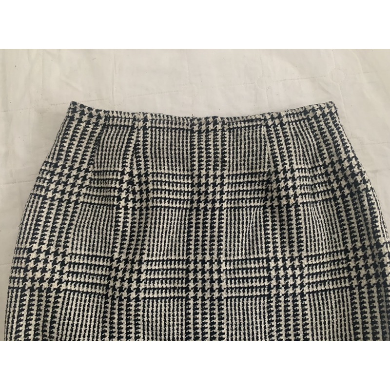 Chân váy bút chì V826 form ngắn caro phối răng sói xẻ gấu 1 bên chất dạ dày dặn 2hand Nhật si tuyển ảnh thật