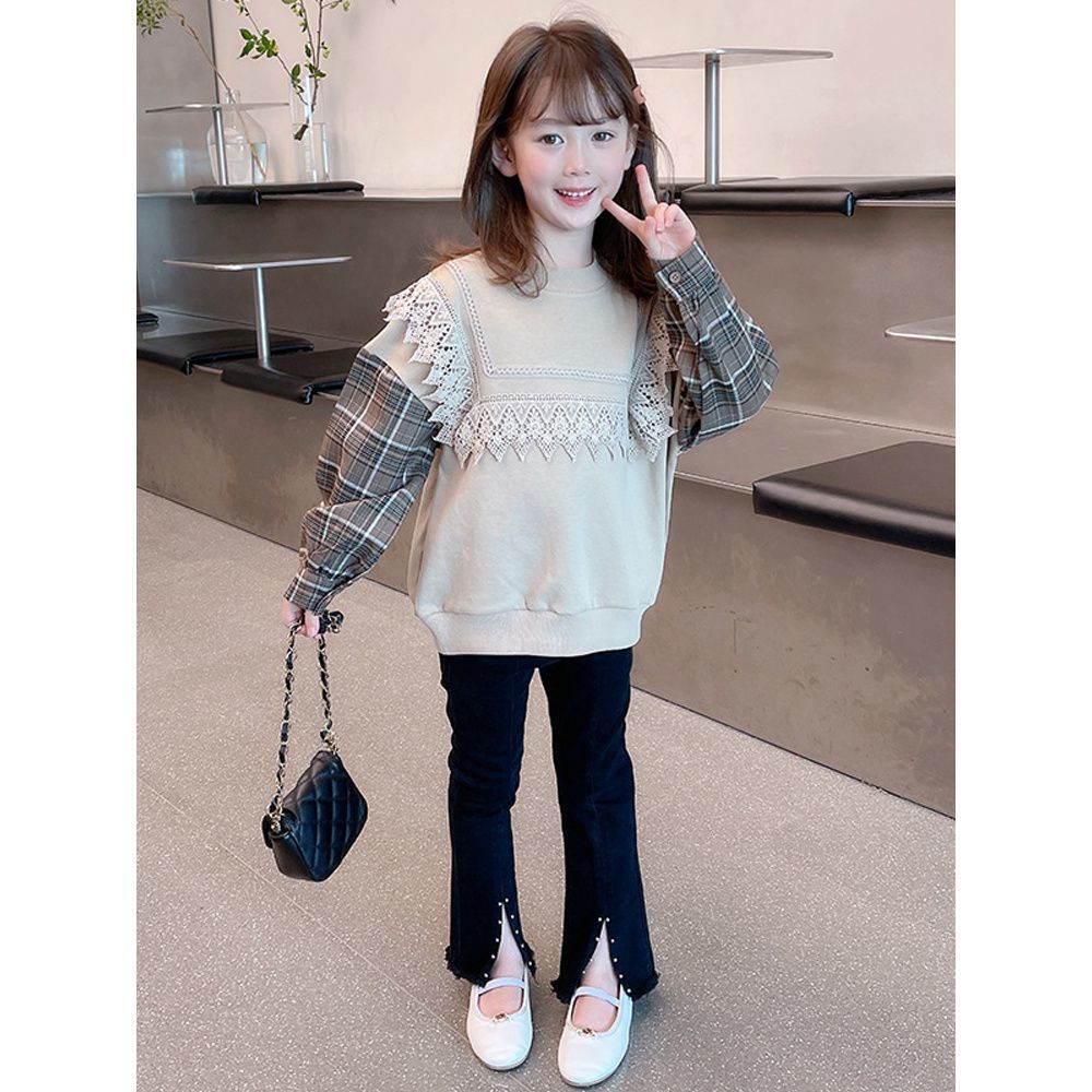 Áo Thun Tay Dài Giả Hai Lớp Phối Ren Thời Trang Xuân Thu Cho Bé Gái 3-15 Tuổi