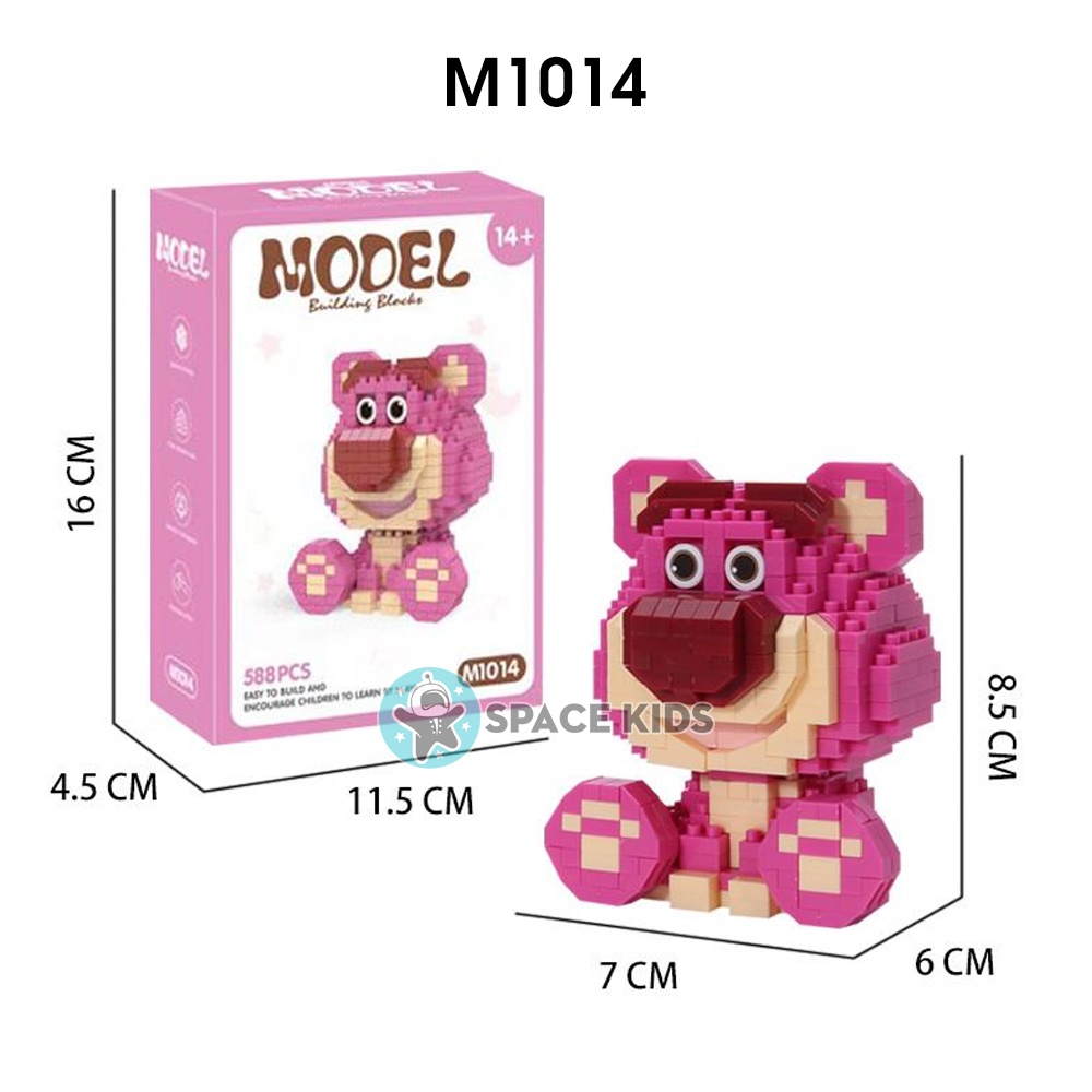 Đồ chơi Mô hình lắp ráp le.go Gấu dâu Lotso, Đồ chơi lắp ráp mô hình 3d gấu hồng Lotso