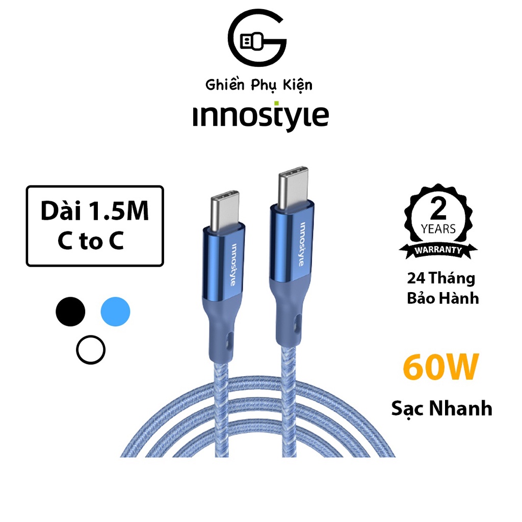 Cáp Innostyle USBC To C 60W USA Powerflex 1.5m Hàng Chính Hãng