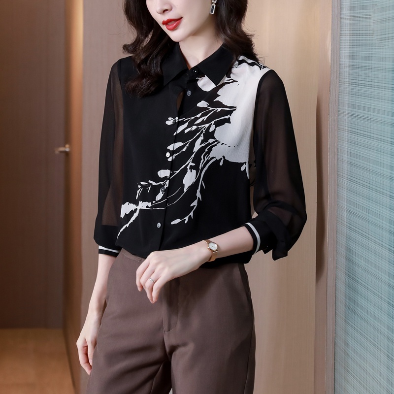 Áo Sơ Mi Lụa Mulberry Cao Cấp Tay Dài In Họa Tiết Thời Trang Mùa Xuân 2023 Cho Nữ
