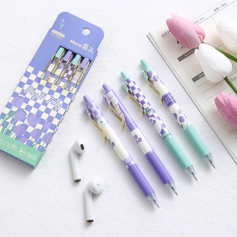 4 Chiếc Bút Bi Nước Ngòi 0.5mm Mực Đen Hình Hoa Tulip Cho Penlab C7322