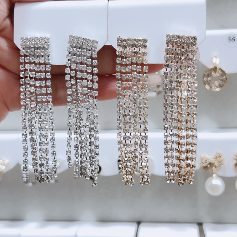 bông tai tua rua sang chảnh , khuyên tai dây đá phong cách hàn quốc