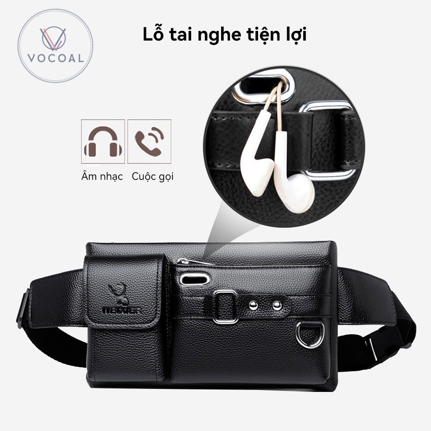 Vocoal Túi đeo thắt lưng cho Nam Túi đeo chéo Túi đeo ngực nam Túi đeo vai thời trang Túi thể thao bằng da PU chống thấm nước có lỗ cắm tai nghe cho du lịch ngoài trời
