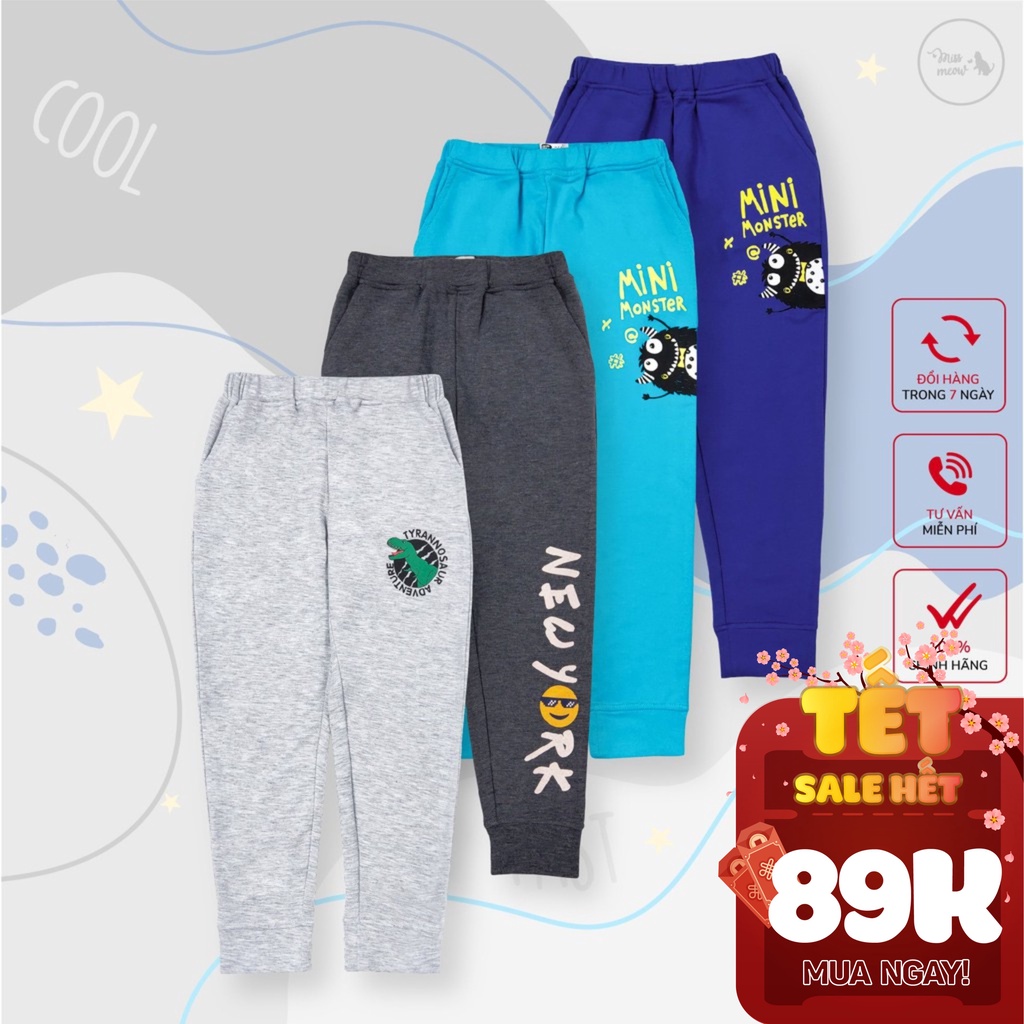 Quần Nỉ Cotton Cho Bé Trai BigFox Missmeow Tới Size Đại. Quần Thu Đông Trẻ Em Teen Boy In Hình 2-11