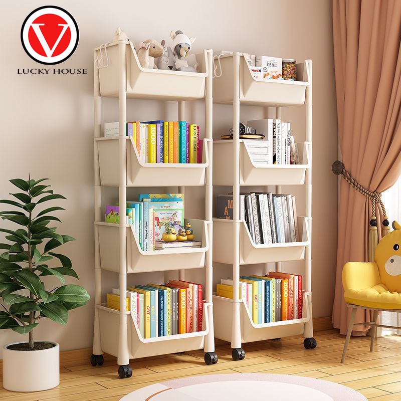 Kệ Đựng Đồ Đa Năng 4 Tầng V LUCKY HOUSE K4T Có Bánh Xe Di Chuyển Tặng Móc Treo - Kệ Nhựa ô Tầng Đựng Tập Sách, Đồ Chơi