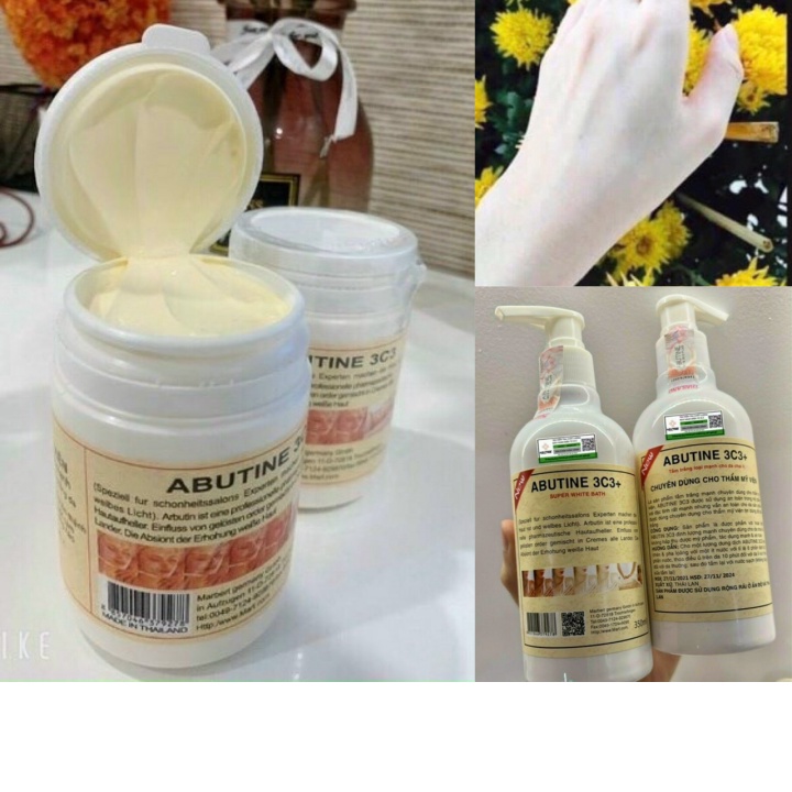 tt BỘ ĐÔI SIÊU TRẮNG 1 CHAI SỮA TẮM Ủ TRẮNG abutine 3C3 SIÊU TRẮNG 350ML + 1 HỘP Kem kích trắng da body abutine 3c3 Thái