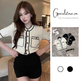Áo Len mỏng cộc tay phối viền QC