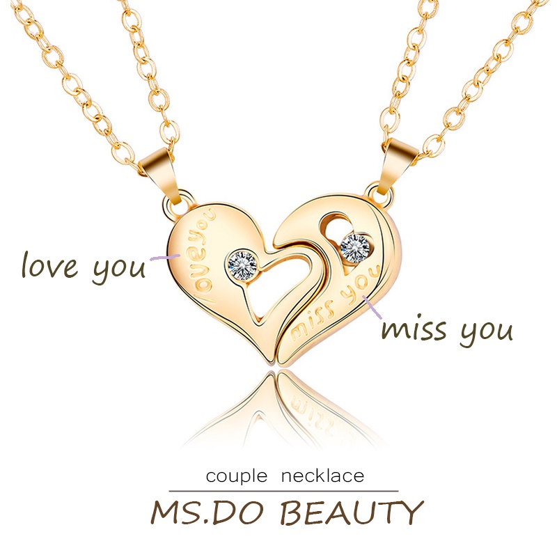 Bộ 2 Vòng cổ Từ Tính Kèm Hộp Đựng In Chữ Love you / miss you Độc Đáo Thời Trang Cho Cặp Đôi