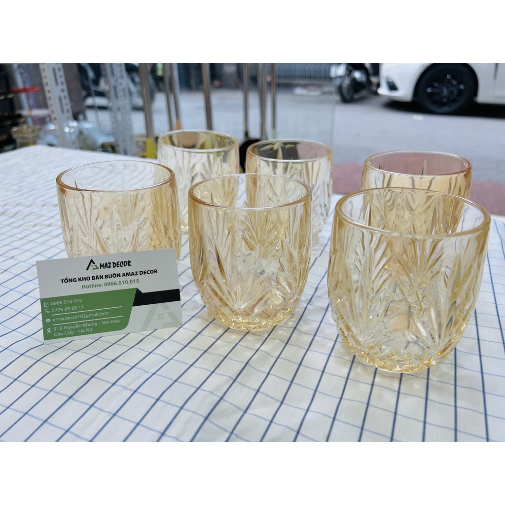 SALE TẾT 2023 Bộ 6 cốc ly thủy tinh pha lê vàng hổ phách 78211 chịu nhiệt sang trọng tinh tế - Phong cách Bắc Âu 310ml
