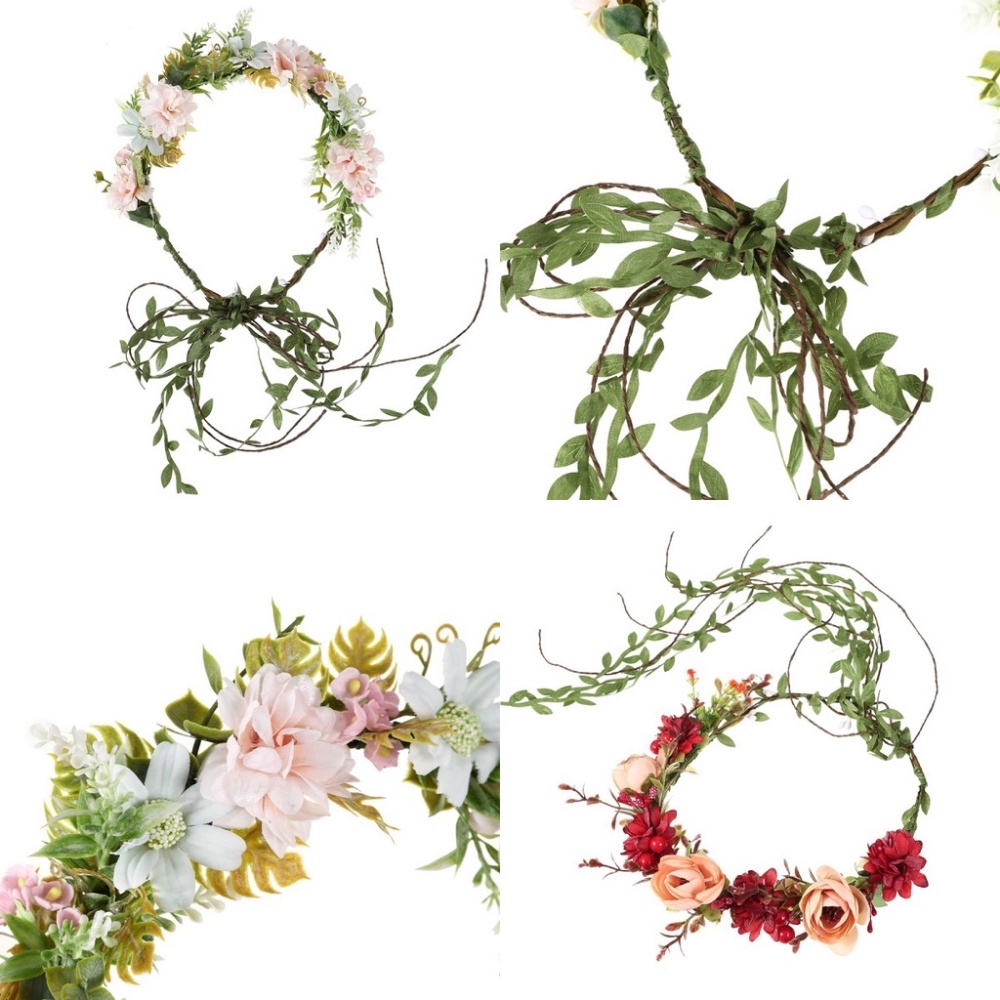 Vòng Hoa Giả Phối Tua Rua Cài Tóc Thời Trang Cho Cô Dâu