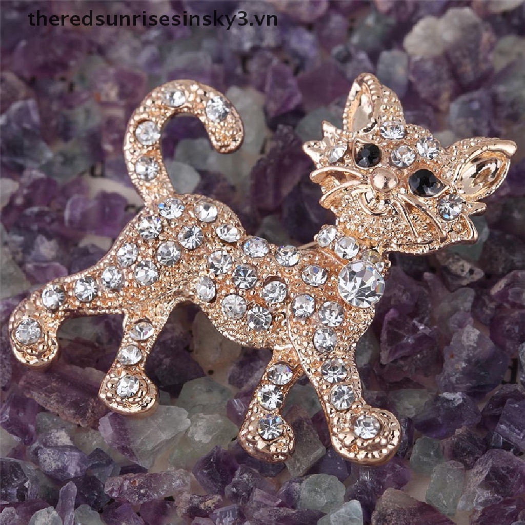 Ghim Cài Áo Hình Mèo Đính Đá Lấp Lánh Cho Phái Nữ