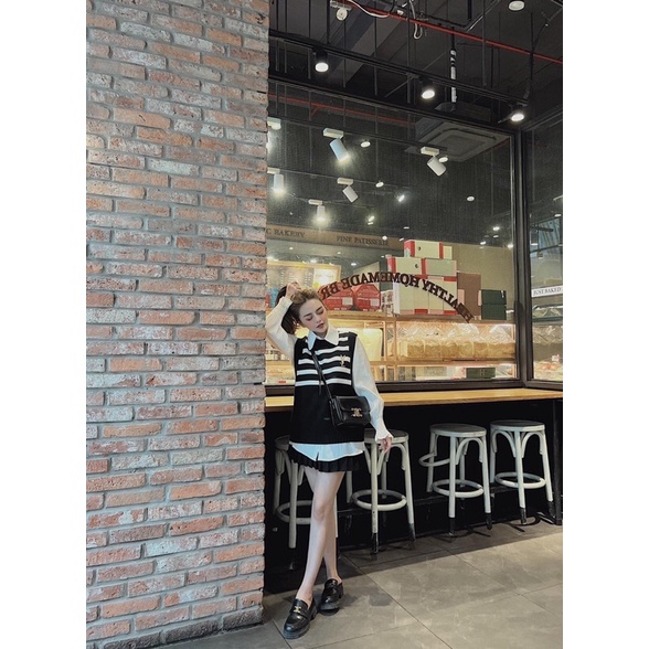 ÁO LEN GILE KẺ TẶNG KÈM TAG ĐEN TRẮNG