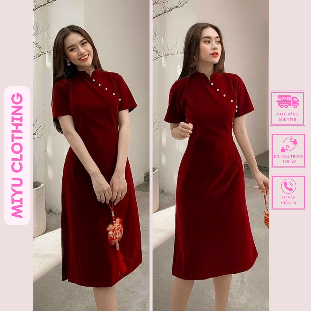 Đầm nhung đỏ chụp hình tết đẹp váy đỏ dự tiệc noel tết xinh Miyu clothing