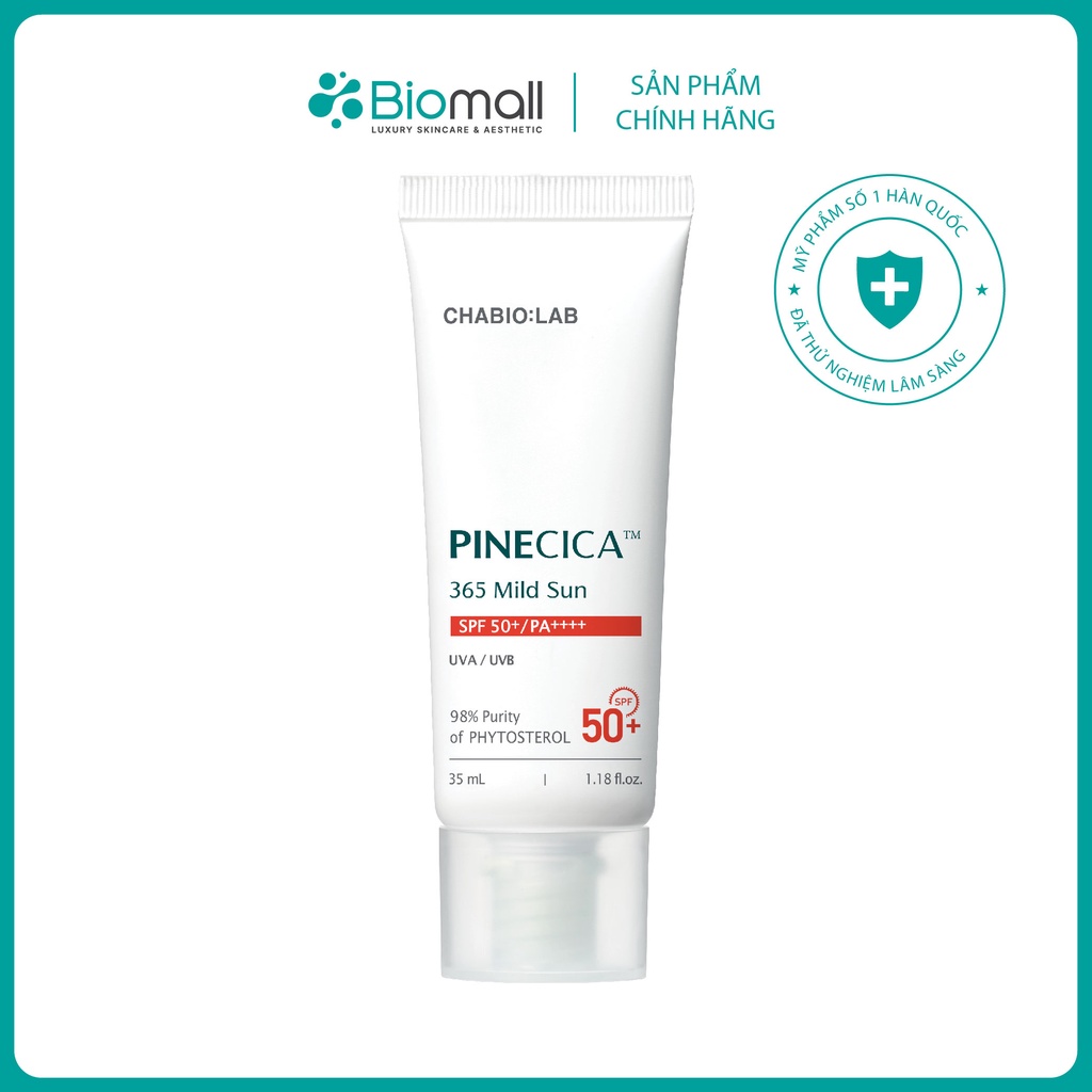 Kem chống nắng làm dịu da nhạy cảm tinh chất cây thông β-sistosterol CHABIO:LAB Pinecica Mild Sun SPF 50+/PA++++ 35ml