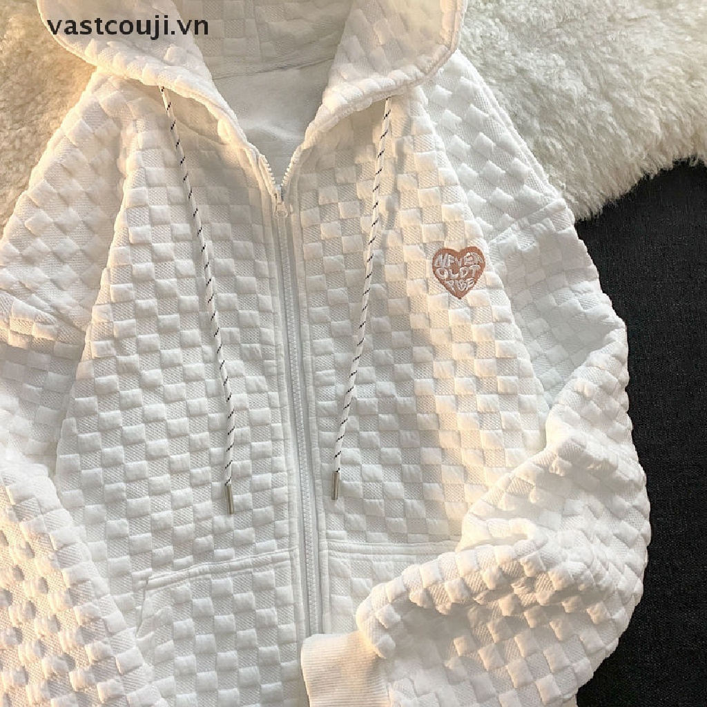 Áo Khoác Hoodie Có Khóa Kéo Oversize Phong Cách Retro Đường Phố Thời Trang Cho Nữ Y2k