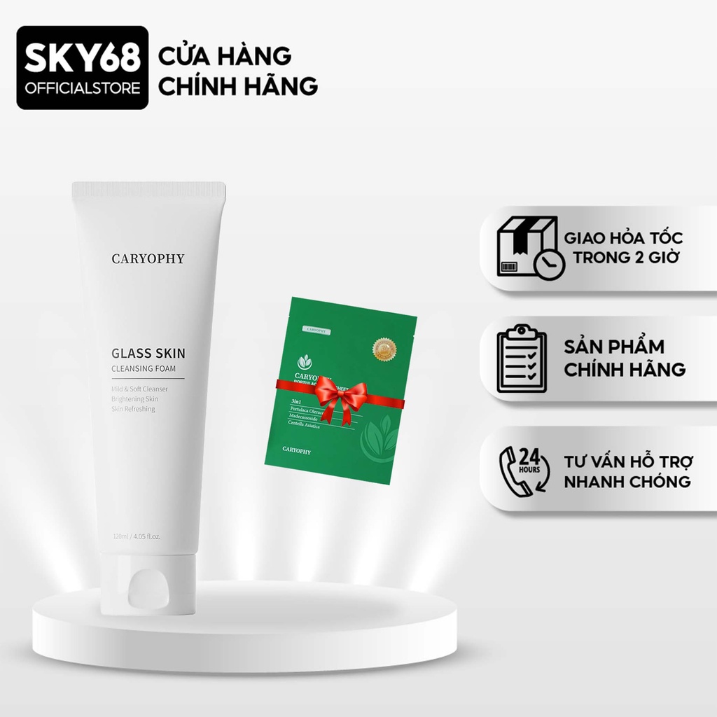 [MUA 1 TẶNG 1 MASK] Sữa Rửa Mặt Sáng Da Caryophy GLASS SKIN Cleansing Foam 120ml