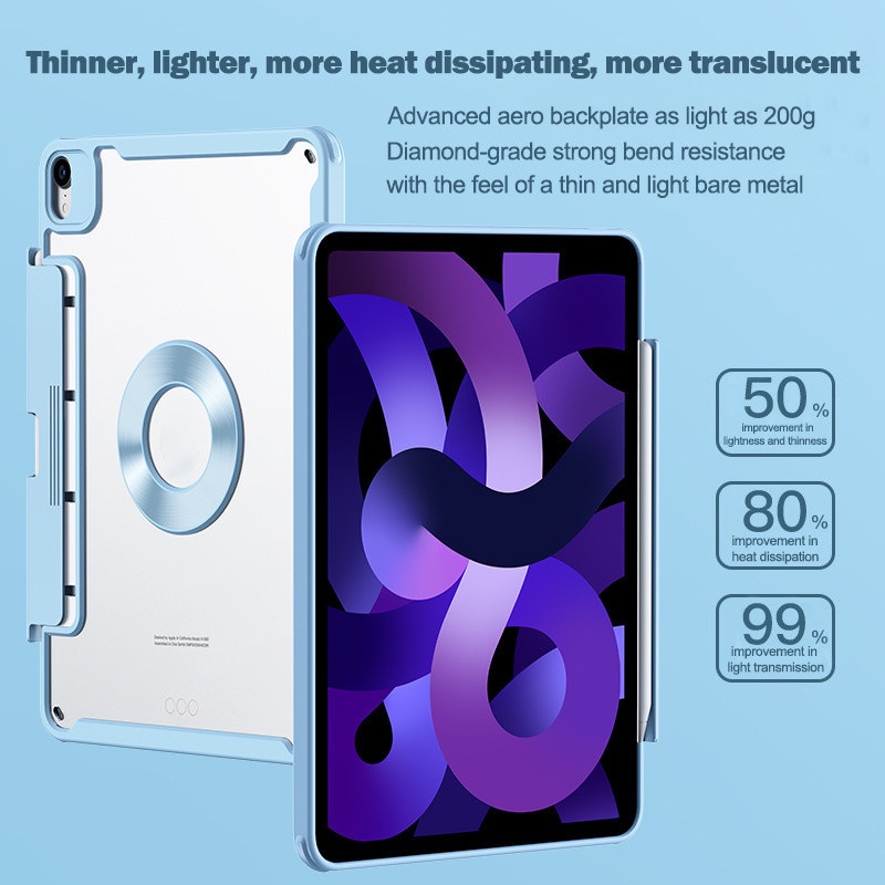 IKey Transparent Magnetic Detachable Acrylic With Drawer Pen Slot Case Casing  for iPad Pro 11 12.9 7th 8th 9th gen 10.2 Air 5 Air 4 10th gen 10.9 inch 2022 2021 2020 2018 Anti Bending Rotation Protective Cover