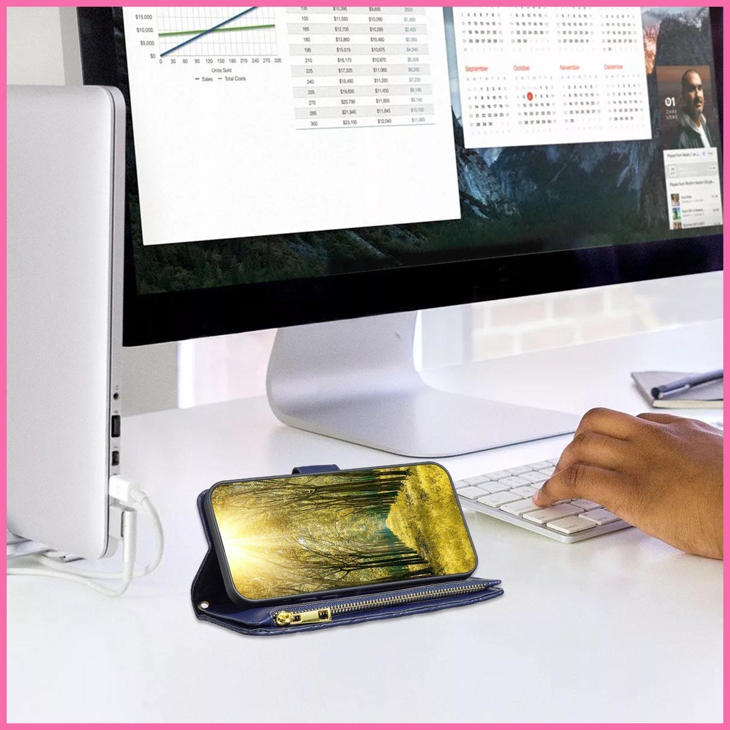 Bao Da Điện Thoại PU Dạng Ví Có Hai Nút Gài Nam Châm Và Ngăn Đựng Thẻ Thiết Kế Đơn Giản An Toàn