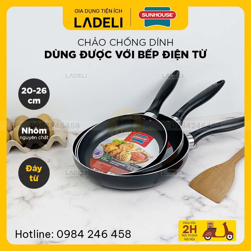 Chảo chống dính đáy từ SUNHOUSE SHM20 / SHM24 / SHM26 size 20-26cm dùng được với bếp từ