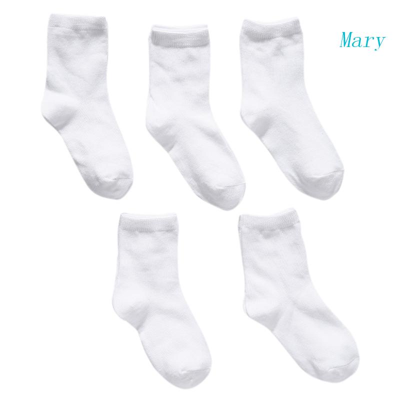 Set 5 Đôi Vớ Cotton Cổ Cao Màu Trắng Phong Cách Thể Thao Dành Cho Bé Gái Và Bé Gái