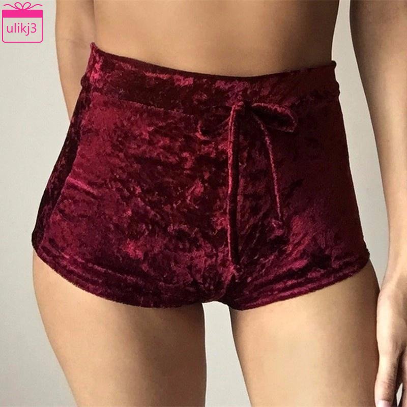 Quần Short Nhung Lưng Cao Dây Rút Thanh Lịch Quyến Rũ Thời Trang Xuân Hè 2017 Cho Nữ
