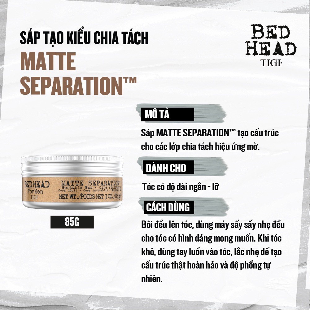 Sáp tạo kiểu chia tách hiệu ứng mờ Tigi Bed Head Matte Separation 85g