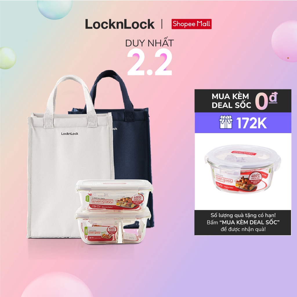 Bộ túi hộp cơm thủy tinh Lock&Lock Lunch box set - LLG428S2 (2 màu)