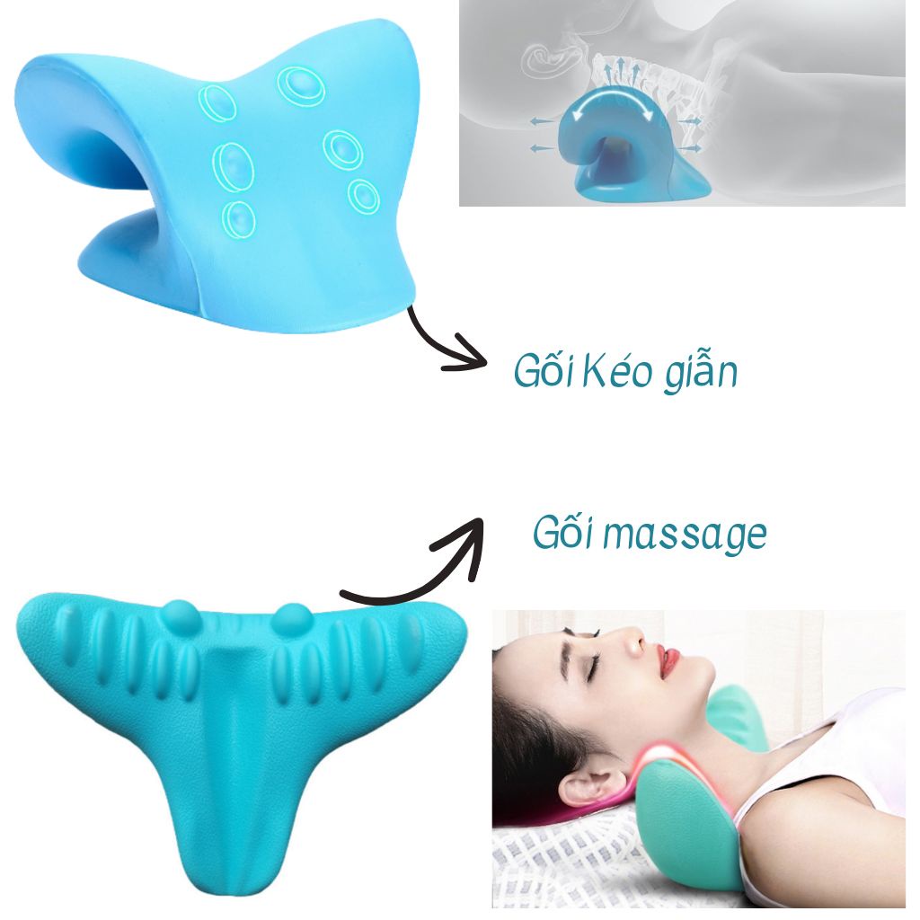 Gối massage cổ vai gáy, gối kéo giãn và bấm huyệt lưu thông máu, gối kê cổ dành cho người đau mỏi vai gáy, thoái hóa