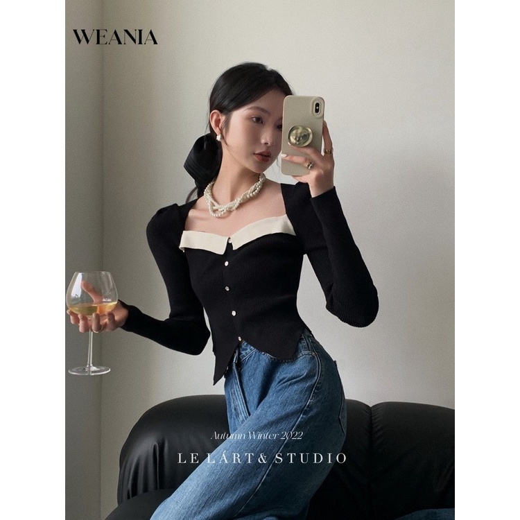 Áo Croptop Dệt Kim Cổ Vuông Phong Cách Hàn Quốc Thời Trang Cho Nữ