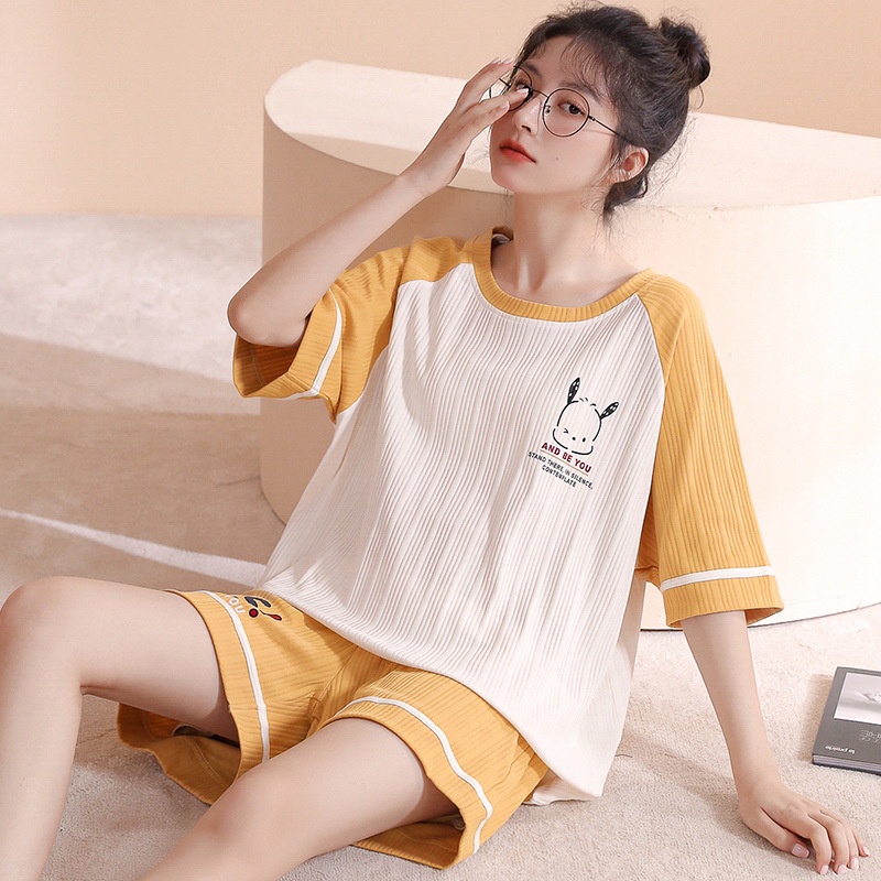 Bộ Đồ Ngủ Bằng Cotton Tay Ngắn In Hoạt Hình Dành Cho Nữ