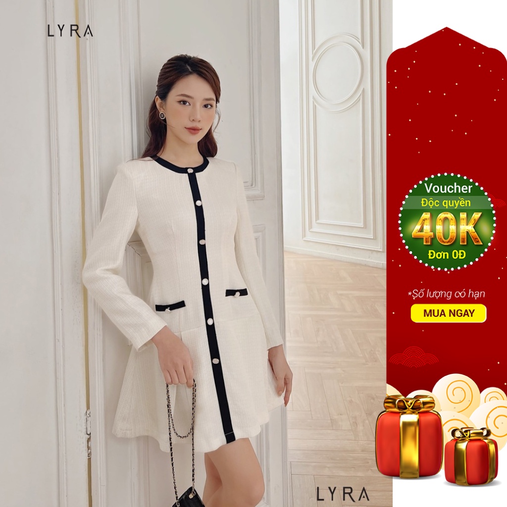 Váy tweed dáng đuôi cá xếp ly LYRA kiểu xòe cách điệu tiểu thư-LWTVD617