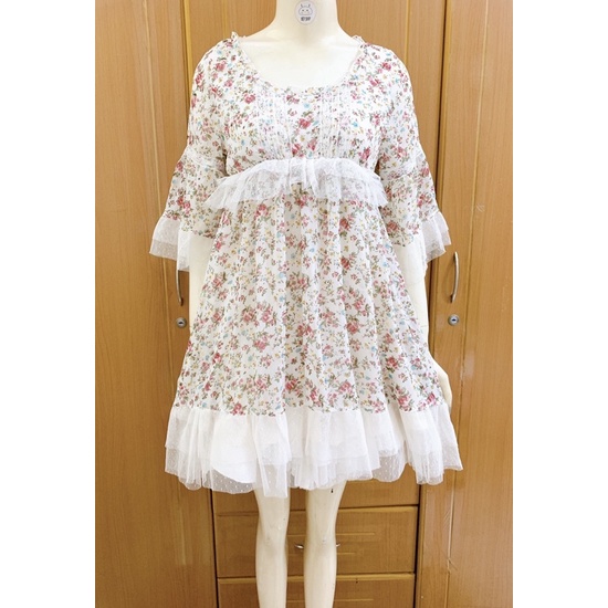 Đầm 2hand Nhật hiệu Rote Rose hoa hồng phối ren