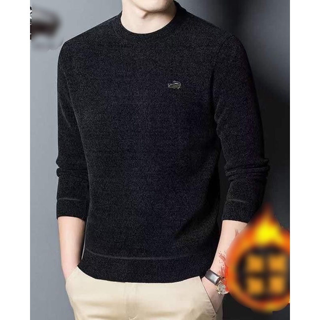 Áo nhung nam cổ tròn lót lông,  áo nam cá sấu hot hit