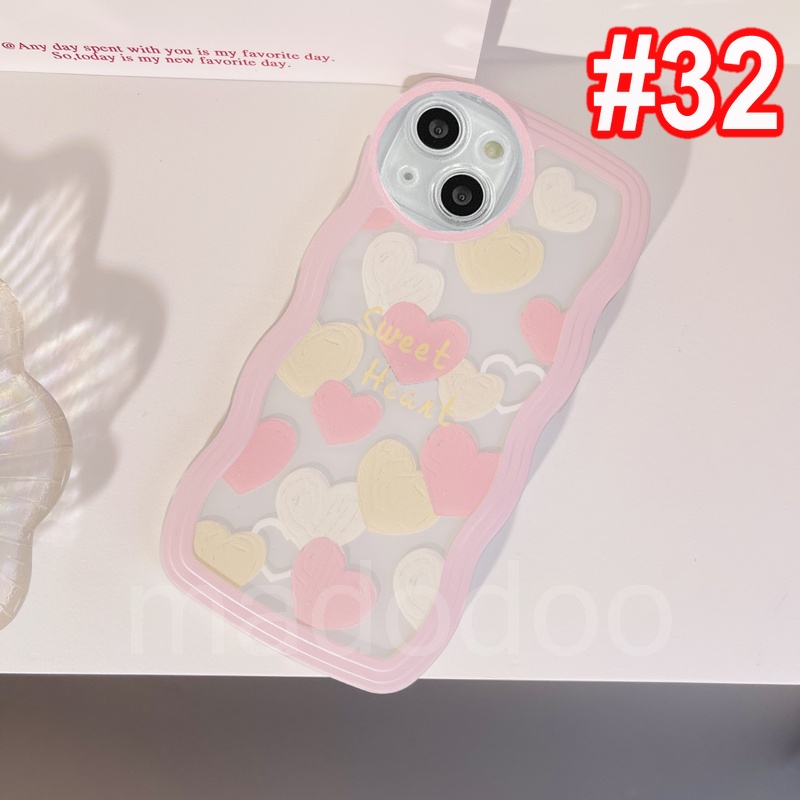 Samsung Galaxy A54 A34 A24 A14 A04 A12 A52 A52S A33 A32 A23 A72 A73 A53 A22 A13 4G 5G A03S A02S A11 A02 A03 A51 A50 A50S A30S A20 A30 A20S A10S A21S M12 M22 M32 M11 M02 ins Cute Pink Heart Waves Edge TPU Airbag Anti-fall Clear Soft Phone Case BW 31