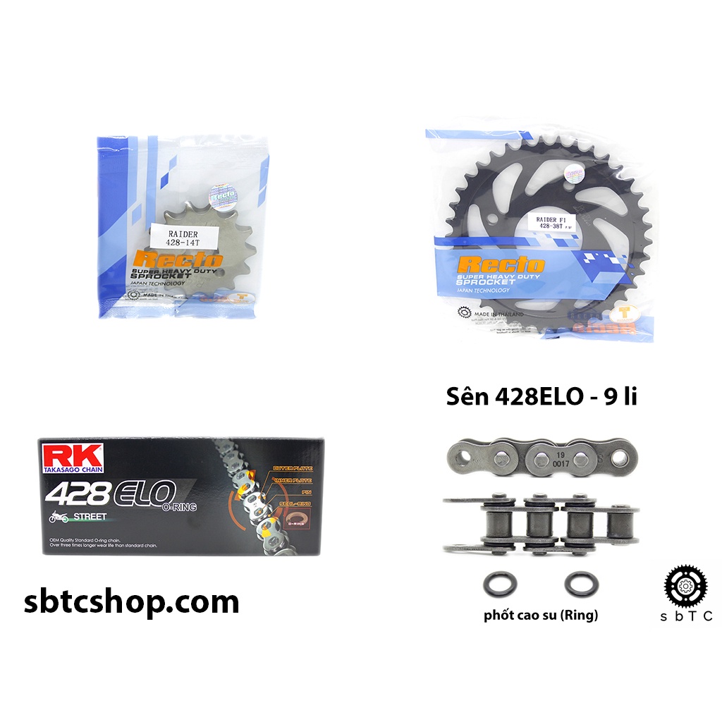 NSD Nhông dĩa RECTO sên RK phốt cao su 428 ELO Raider Satria